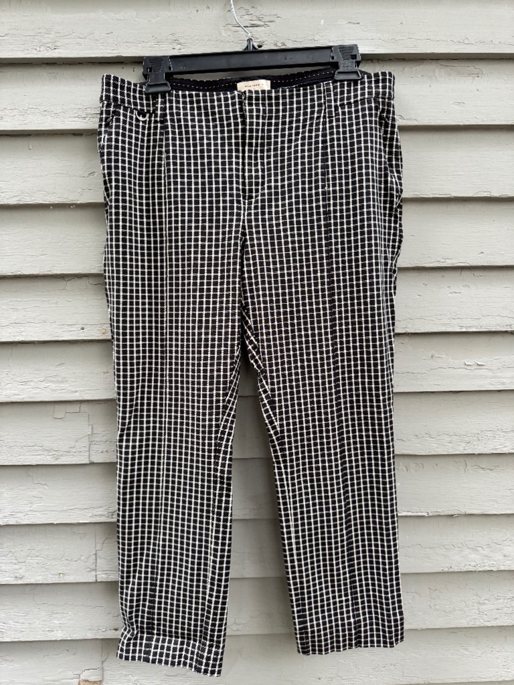 Anthropologie The Essential Slim Pants Blk/Wht Checked Plaid Crop Stretch Sz 12